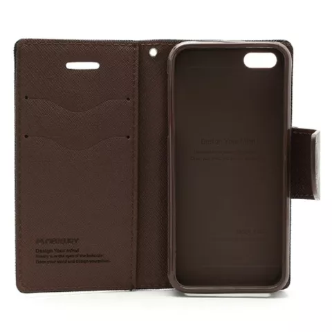 Wallet case Origineel Mercury Goospery Bookcase hoesje iPhone 5 5s SE 2016 Zwart Bruin portemonnee