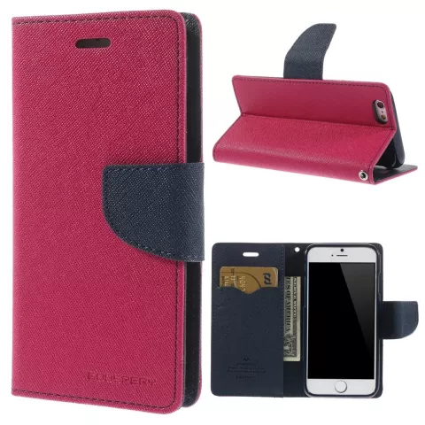 Wallet case roze Mercury Goospery Bookcase hoesje iPhone 6 6s Original Lederen - portemonnee