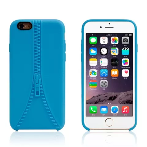 Stevig hoesje met imitatie rits iPhone 6 6s Blauwe silicone case