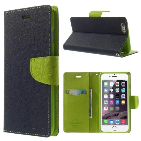 Mercury Goospery blauwe wallet Bookcase iPhone 6 Plus 6s Plus Donkerblauw lederen portemonnee hoesje