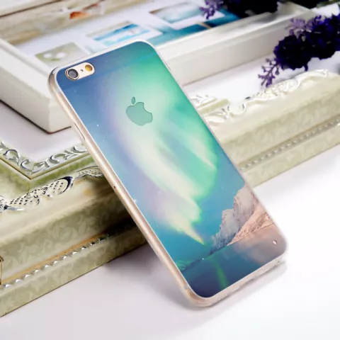 Poollicht TPU hoesje iPhone 6 Plus 6s Plus Noorderlicht case cover Groen Wit