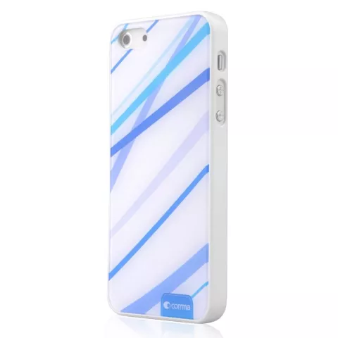 Blauw wit Comma hoesje iPhone 5/5s en SE 2016 hardcase met blauwe lijnen