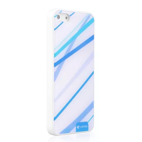 Blauw wit Comma hoesje iPhone 5/5s en SE 2016 hardcase met blauwe lijnen