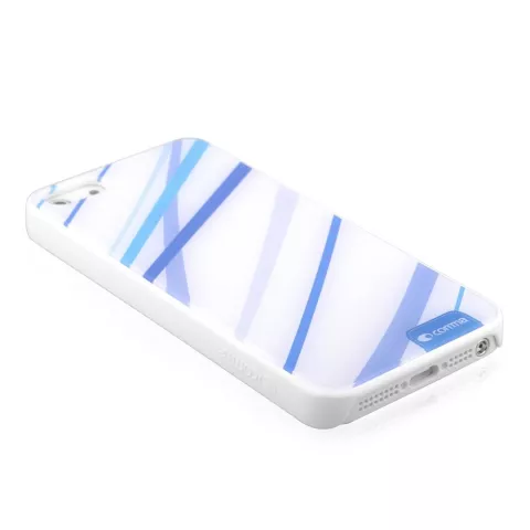 Blauw wit Comma hoesje iPhone 5/5s en SE 2016 hardcase met blauwe lijnen