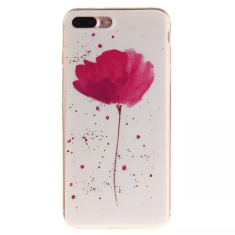 Roze bloem met wit cover iPhone 7 Plus 8 Plus TPU hoesje silicone case