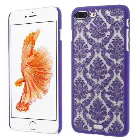 Paarse hardcase henna patroon iPhone 7 Plus 8 Plus transparant hoesje