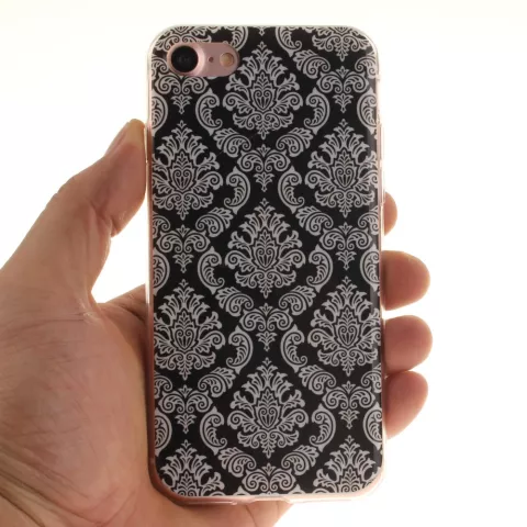 Zwart henna hoesje Damask Flower iPhone 7 8 SE 2020 SE 2022 Silicone TPU case wit