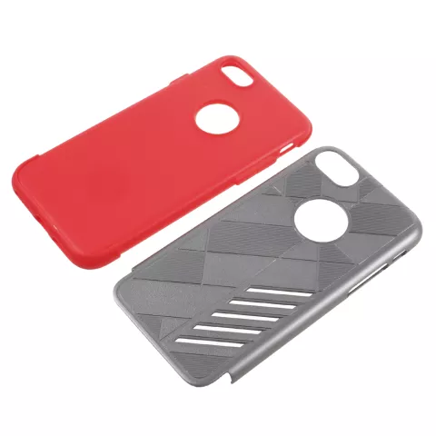 Rood grijs metallic hardcase TPU hoesje iPhone 7 8 rode zilver case