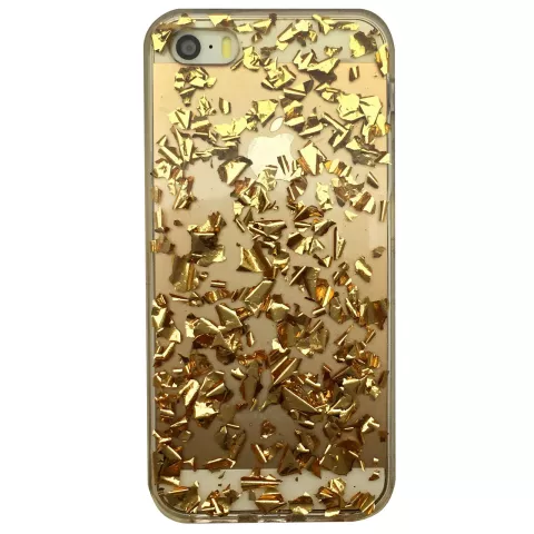 Doorzichtig TPU hoesje met bladgoud iPhone 5 5s en iPhone SE 2016 Golden case