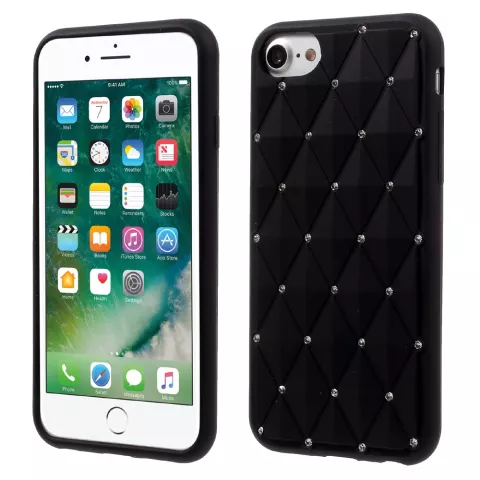 Zwart silicone hoesje met diamanten iPhone 7 8 SE 2020 SE 2022 Glimmende steentjes