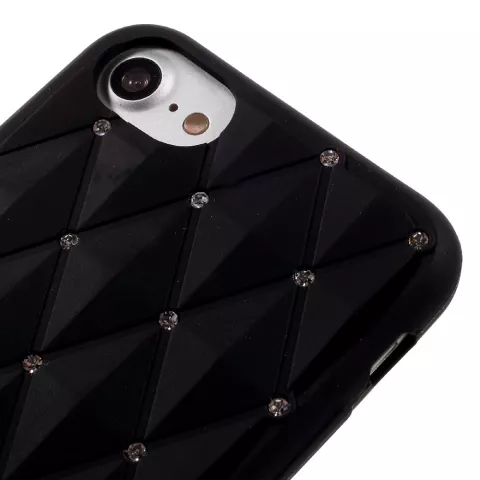 Zwart silicone hoesje met diamanten iPhone 7 8 SE 2020 SE 2022 Glimmende steentjes