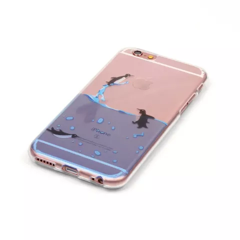 Doorzichtig pinguin hoesje iPhone 6 6s TPU silicone cover zee transparant blauw