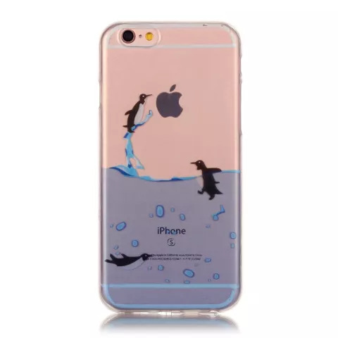 Doorzichtig pinguin hoesje iPhone 6 6s TPU silicone cover zee transparant blauw