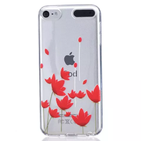 Rode bloemen hoesje TPU doorzichtig cover iPod Touch 5 6 7