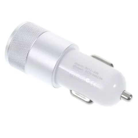 Universele Silver Car Charger - Dual USB 2.4 Amp&egrave;re - Autolader zilver