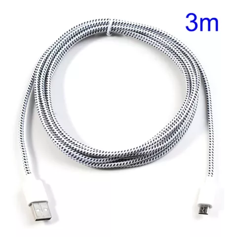 Micro USB kabel nylon oplaadkabel 3 meter