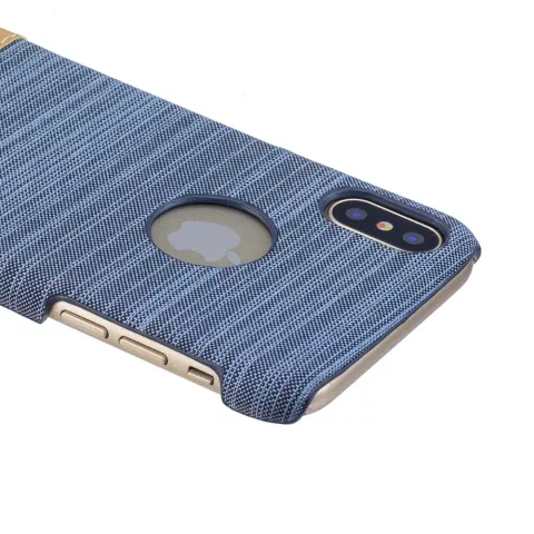 Stofblauw leerbruin combinatie hoesje iPhone X XS hardcase cover