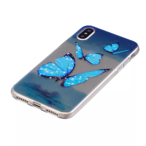 Ijsblauw doorzichtig vlinder TPU iPhone X XS hoesje case