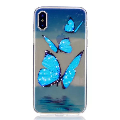 Ijsblauw doorzichtig vlinder TPU iPhone X XS hoesje case