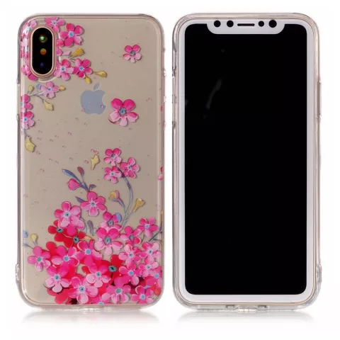 Roze bloemen doorzichtig iPhone X XS hoesje case cover