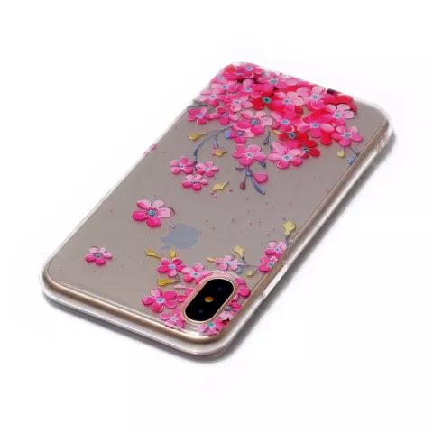 Roze bloemen doorzichtig iPhone X XS hoesje case cover