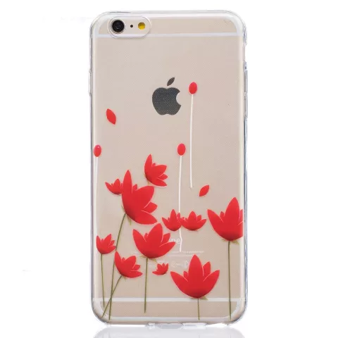 Doorzichtig rode bloemen tulpen TPU iPhone 6 6s hoesje case cover
