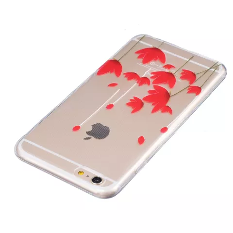 Doorzichtig rode bloemen tulpen TPU iPhone 6 6s hoesje case cover