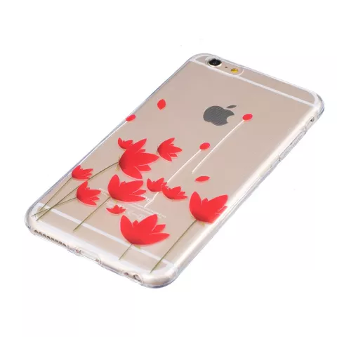 Doorzichtig rode bloemen tulpen TPU iPhone 6 6s hoesje case cover