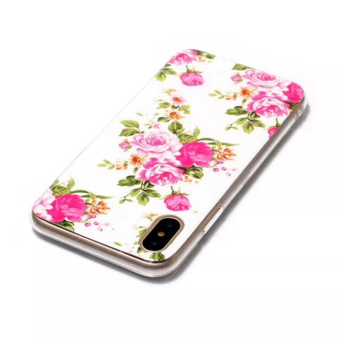 Bloemen hoesje TPU iPhone X XS rozen wit roze case