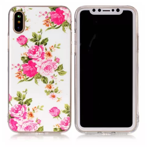 Bloemen hoesje TPU iPhone X XS rozen wit roze case