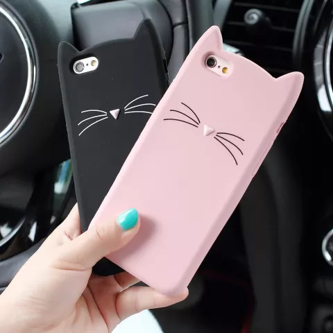 Schattige Kat snorharen iPhone 6 6s hoesje cover case kitten oortjes - Roze