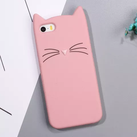 Schattige Kat snorharen iPhone 5 5s SE 2016 hoesje case cover kitten - Roze