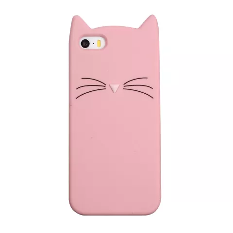 Schattige Kat snorharen iPhone 5 5s SE 2016 hoesje case cover kitten - Roze