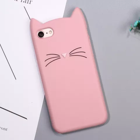 Schattige Kat snorharen iPhone 7 8 SE 2020 SE 2022 hoesje case cover kitten - Roze