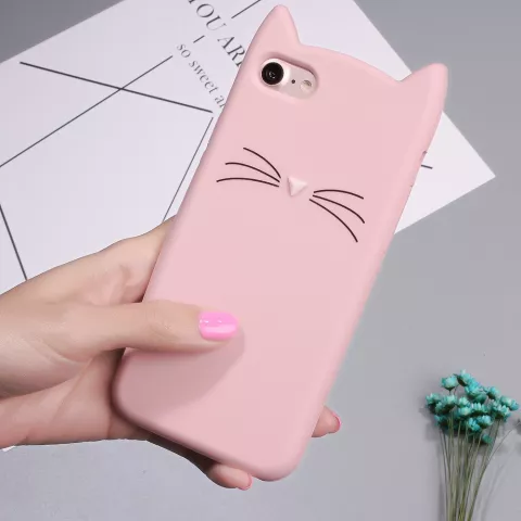 Schattige Kat snorharen iPhone 7 8 SE 2020 SE 2022 hoesje case cover kitten - Roze