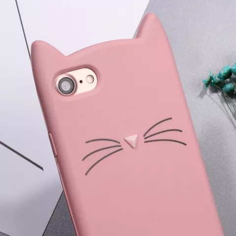 Schattige Kat snorharen iPhone 7 8 SE 2020 SE 2022 hoesje case cover kitten - Roze