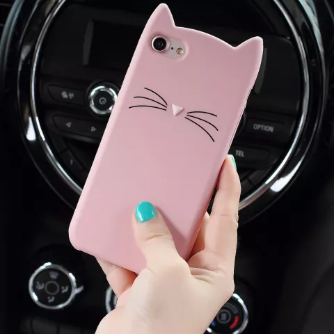 Schattige Kat snorharen iPhone 7 8 SE 2020 SE 2022 hoesje case cover kitten - Roze