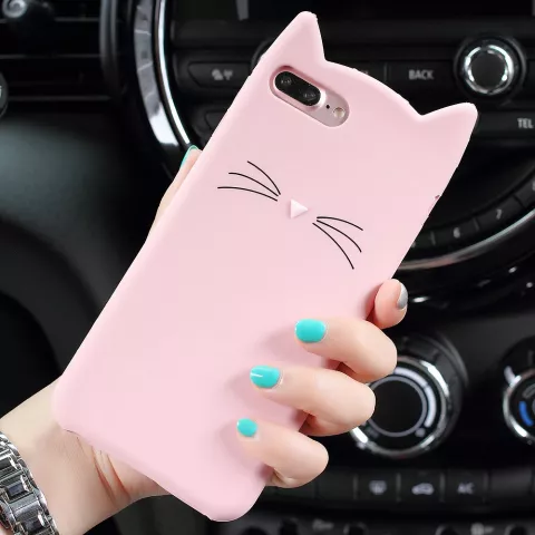 Schattige Kat snorharen iPhone 7 Plus 8 Plus hoesje case cover kitten - Roze