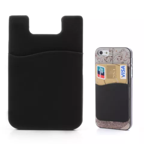 Universele Cardholder opplak pasjeshouder silicone telefoon - Zwart