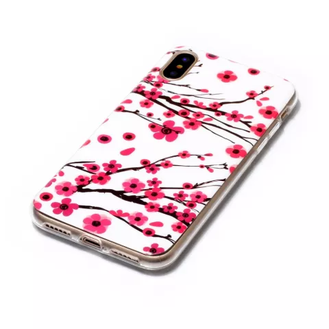 Hoesje iPhone X XS rode takken bloemen lente TPU wit