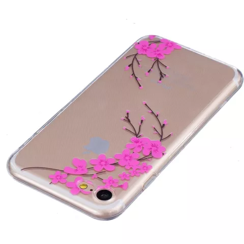 Doorzichtige roze bloem tak silicone iPhone 7 8 SE 2020 SE 2022 hoesje case cover