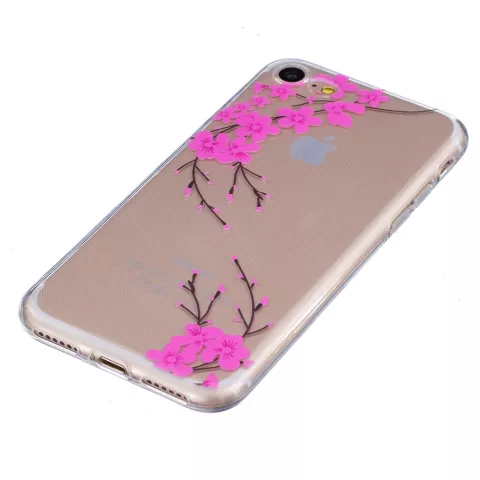 Doorzichtige roze bloem tak silicone geschikt voor iPhone 7 8 SE 2020 SE 2022 hoesje case cover