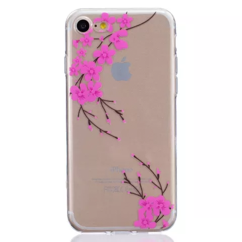 Doorzichtige roze bloem tak silicone iPhone 7 8 SE 2020 SE 2022 hoesje case cover