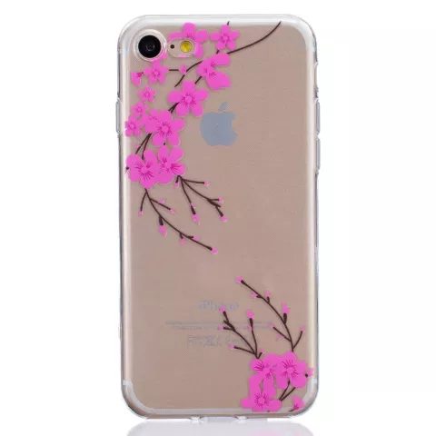 Doorzichtige roze bloem tak silicone geschikt voor iPhone 7 8 SE 2020 SE 2022 hoesje case cover