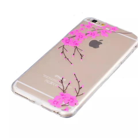 Doorzichtige roze bloem tak silicone iPhone 6 6s hoesje case cover