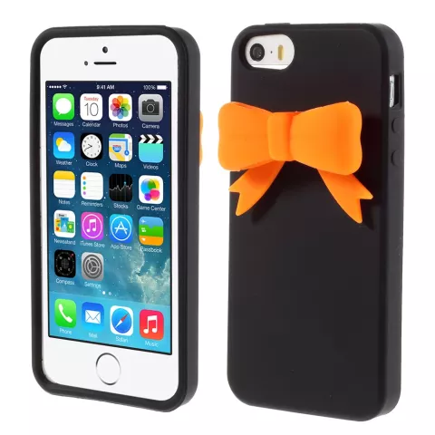 Zwart 3D oranje strikje iPhone 5 5s SE 2016 hoesje case cover