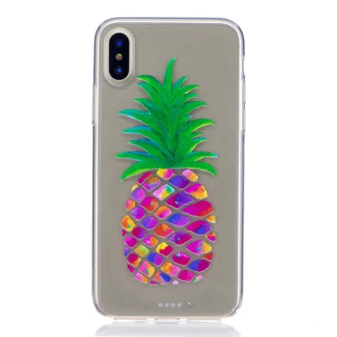 Kleurrijk ananas hoesje iPhone X XS cover fruit doorzichtig