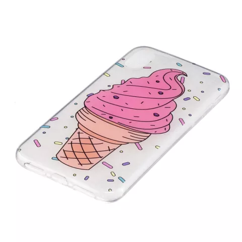 Roze ijsje geschikt voor iPhone X XS hoesje spikkels doorzichtig ice cream candy TPU case