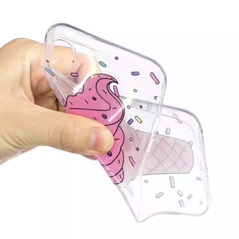 Roze ijsje geschikt voor iPhone X XS hoesje spikkels doorzichtig ice cream candy TPU case