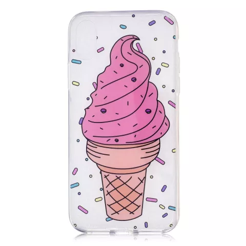Roze ijsje geschikt voor iPhone X XS hoesje spikkels doorzichtig ice cream candy TPU case